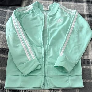 Adidas Light Green Track Jacket with White Stripes Kids size 6